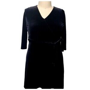 J Jill Dress Womens M Black Faux Wrap Velvet Dress Holiday Christmas Ball Formal
